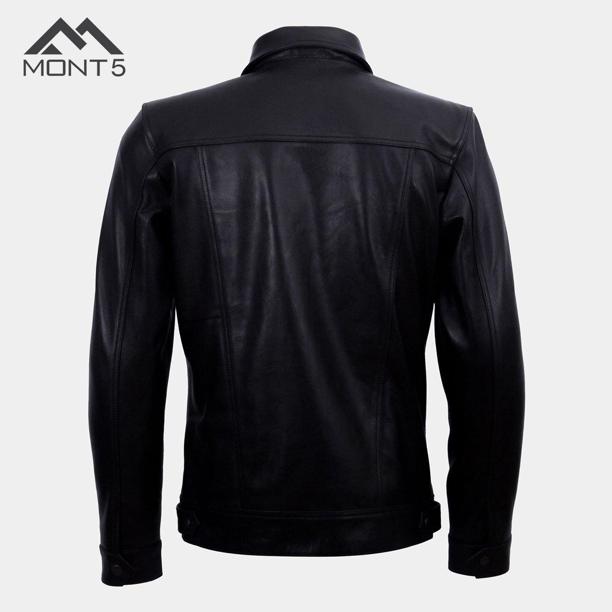 MONT5 - Diran Men Black Classic Leather Jacket with Shirt Collar