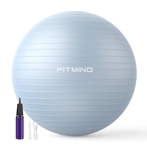 FITMIND Extra Thick Exercise Ball 55cm Yoga Ball for Workout Pregnancy Stability,Anti-Burst and Slip Resistant Swiss Ball with Pump for Yoga, Pilates, Fitness,Birthing,Physical Therapy(Blue 2120C)