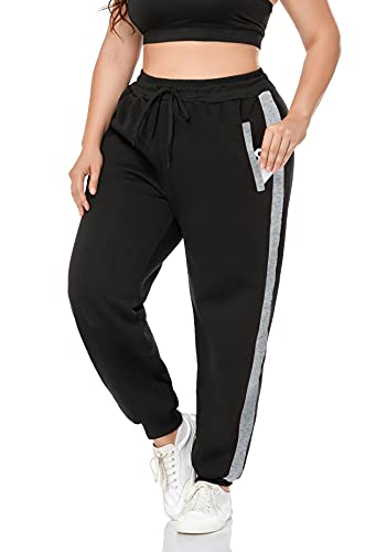 ZERDOCEAN Women's Plus Size Fleece Lined Sweatpants Winter Fleece Joggers Black-Gray Stripe 4X