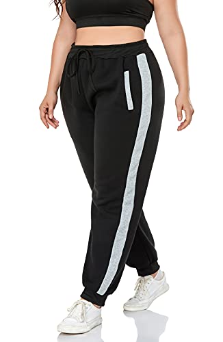 ZERDOCEAN Women's Plus Size Fleece Lined Sweatpants Winter Fleece Joggers Black-Gray Stripe 4X