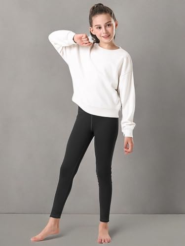 Stelle Girl's Fleece Lined Leggings Youth High Waist Warm Winter Athletic Yoga Pants with Hidden Pocket (Black,M)