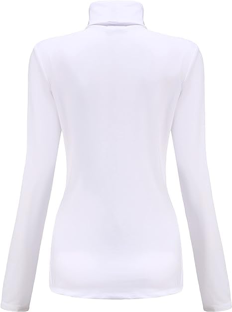 SSLR White Turtleneck Women Thermal Shirts Turtle Neck Long Sleeve Fleece Lined Winter Slim Fitted Mock Neck Base Layer (Medium, White)