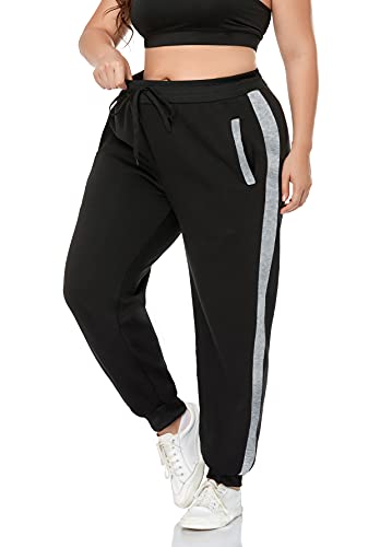 ZERDOCEAN Women's Plus Size Fleece Lined Sweatpants Winter Fleece Joggers Black-Gray Stripe 4X