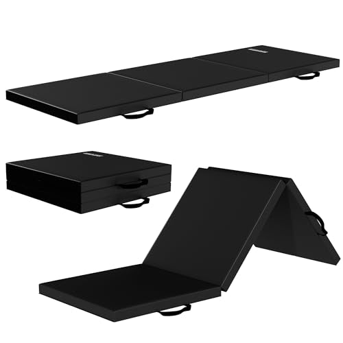 Signature Fitness 2" Thick Three Folds Folding Exercise Mat with Carrying Handles for MMA, Gymnastics and Home Gym Protective Flooring, Multiple