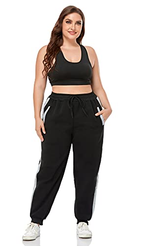 ZERDOCEAN Women's Plus Size Fleece Lined Sweatpants Winter Fleece Joggers Black-Gray Stripe 4X