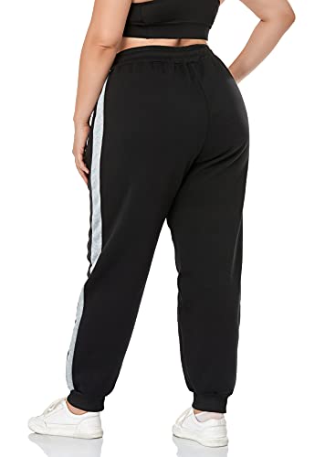 ZERDOCEAN Women's Plus Size Fleece Lined Sweatpants Winter Fleece Joggers Black-Gray Stripe 4X