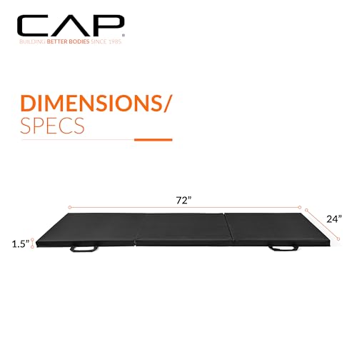 CAP Barbell All Purpose Folding Anti Tear Exercise Training Aerobic Fitness Gym & Gymnastics Balance Mat. 72"L x 24"W x 1.5"Thick. BLACK