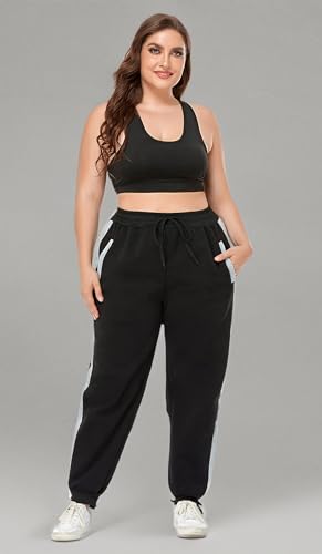 ZERDOCEAN Women's Plus Size Fleece Lined Sweatpants Winter Fleece Joggers Black-Gray Stripe 4X