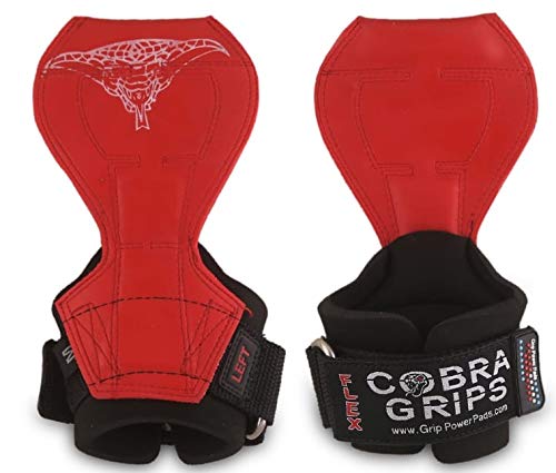 2018 Cobra Grips Flex Model Weight Lifting Gloves Heavy Duty Straps Alternative Power Lifting Hooks Best for Deadlifts with Padded Wrist Wrap Support Bodybuilding (Large, Red Rubber)