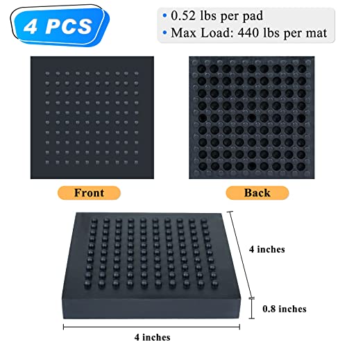 BXI Exercise Equipment Mat - 4 x 4 x 0.8 Inches 4 Pcs Non Slip Noise Reduction Anti Vibration Treadmill Stationary Bike Mats, Heavy Duty Thick Steel Embedded Rubber Pad for Hardwood Floors & Carpet