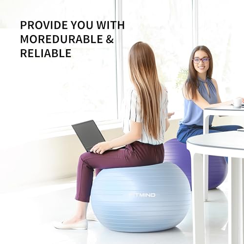 FITMIND Extra Thick Exercise Ball 55cm Yoga Ball for Workout Pregnancy Stability,Anti-Burst and Slip Resistant Swiss Ball with Pump for Yoga, Pilates, Fitness,Birthing,Physical Therapy(Blue 2120C)