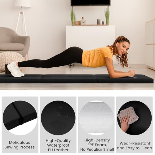 Signature Fitness 2" Thick Three Folds Folding Exercise Mat with Carrying Handles for MMA, Gymnastics and Home Gym Protective Flooring, Multiple