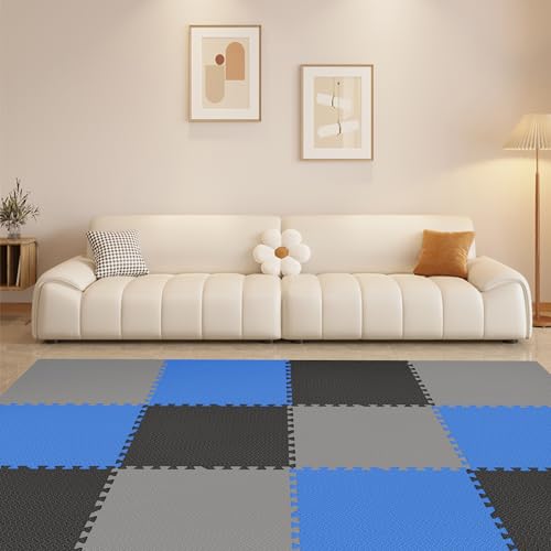 Signature Fitness Puzzle Exercise Mat with EVA Foam Interlocking Tiles, Blue, 3/4” Thick, 6 Tiles, 24 Sq Ft