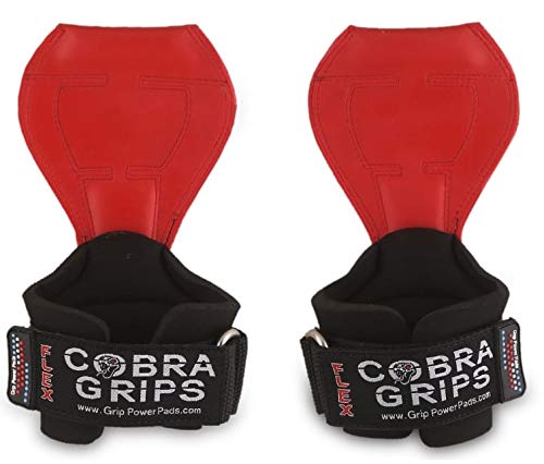2018 Cobra Grips Flex Model Weight Lifting Gloves Heavy Duty Straps Alternative Power Lifting Hooks Best for Deadlifts with Padded Wrist Wrap Support Bodybuilding (Large, Red Rubber)