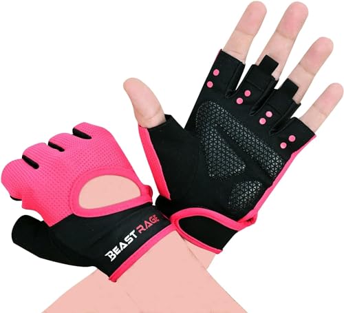 BEAST RAGE Workout Gloves for Men Gym Gloves for Weightlifting Women Fingerless with Palm Protection Padding, Breathable and Lightweight Weight Lifting Gloves Cycling Pull Up (Black, S)