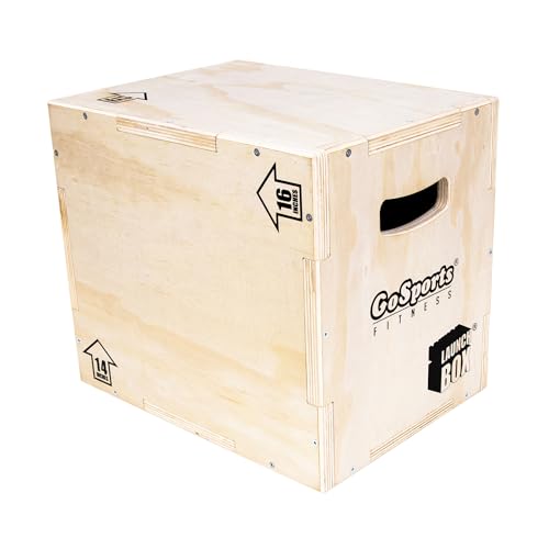 GoSports Fitness Launch Box 3-in-1 Adjustable Height Wood Plyo Jump Box for Exercises of All Skill Levels - Small