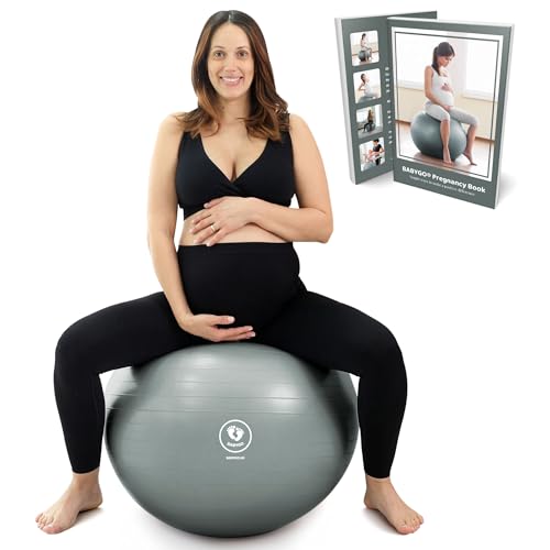 BABYGO Birthing Ball - Pregnancy Yoga Labor & Exercise Ball & Book Set Trimester Targeting, Maternity Physio, Birth & Recovery Plan Included Anti Burst Eco Friendly (Berry, 65cm - 4'8" - 5'10")