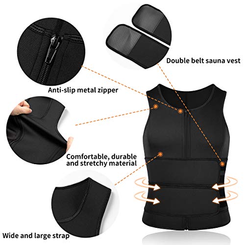 SHAPERIN Men Neoprene Sauna Zipper Waist Trainer Vest Tank Top Trimmer Body Shaper