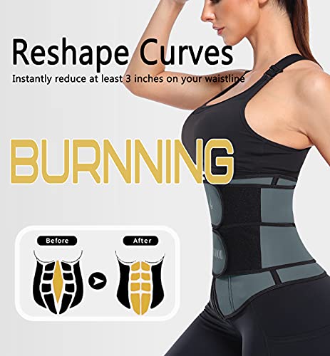ANGOOL Neopren Waist Trainer For Women,Workout Plus Size Trimmer Belt Sauna Sweat Corset Cincher With Zipper S Gray-Dark