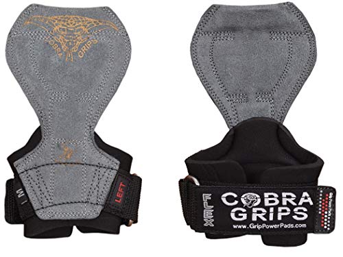 2018 Cobra Grips Flex Model Weight Lifting Gloves Heavy Duty Straps Alternative Power Lifting Hooks Best for Deadlifts with Padded Wrist Wrap Support Bodybuilding (Medium, Gray Leather)
