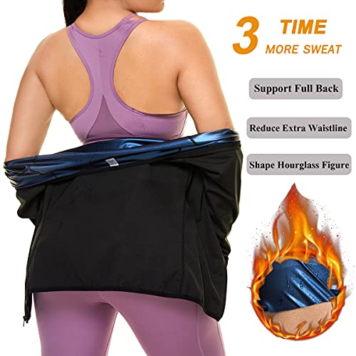 Sauna Suit for Women Sweat Body Shaper Jacket Hot Waist Trainer Long Sleeve Zipper Shirt Workout Top (Black, Small)