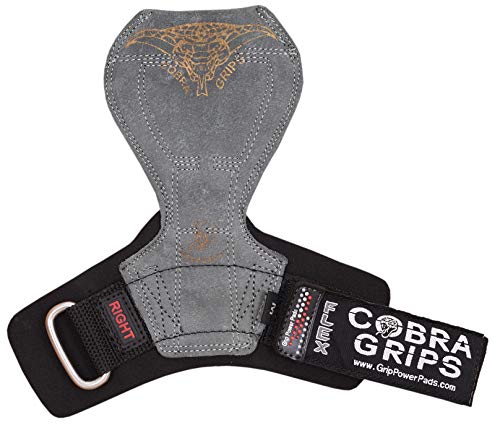 2018 Cobra Grips Flex Model Weight Lifting Gloves Heavy Duty Straps Alternative Power Lifting Hooks Best for Deadlifts with Padded Wrist Wrap Support Bodybuilding (Medium, Gray Leather)