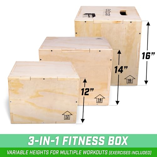 GoSports Fitness Launch Box 3-in-1 Adjustable Height Wood Plyo Jump Box for Exercises of All Skill Levels - Small