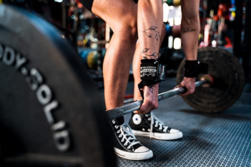 Weight Lifting Metal Hooks Heavy Duty PRO Lifting Wrist Straps Deadlift Straps Power Lifting Grips Gym Gloves Men & Women (Flat Black 2 Hooks, MEN-Wrist Size Large)