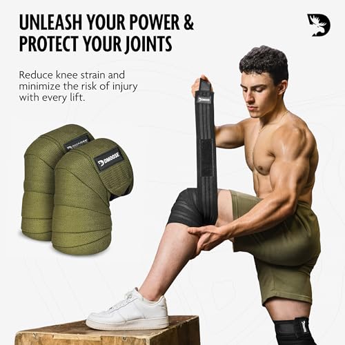 DMoose Knee Straps for Weightlifting - Adjustable Compression Sleeves, Knee Wraps for Pain, Lifting Knee Wraps, Gym Knee Wraps for Bodybuilding and Deadlifting - Military Green (Pair)