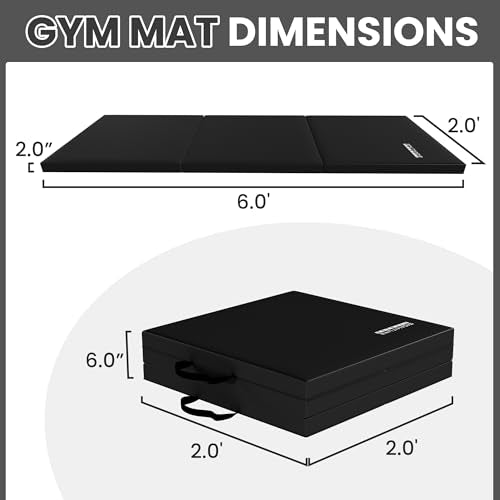 Signature Fitness 2" Thick Three Folds Folding Exercise Mat with Carrying Handles for MMA, Gymnastics and Home Gym Protective Flooring, Multiple