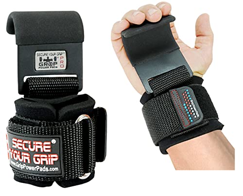 Weight Lifting Metal Hooks Heavy Duty PRO Lifting Wrist Straps Deadlift Straps Power Lifting Grips Gym Gloves Men & Women (Flat Black 2 Hooks, MEN-Wrist Size Large)