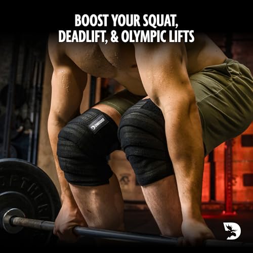 DMoose Knee Straps for Weightlifting - Adjustable Compression Sleeves, Knee Wraps for Pain, Lifting Knee Wraps, Gym Knee Wraps for Bodybuilding and Deadlifting - Military Green (Pair)