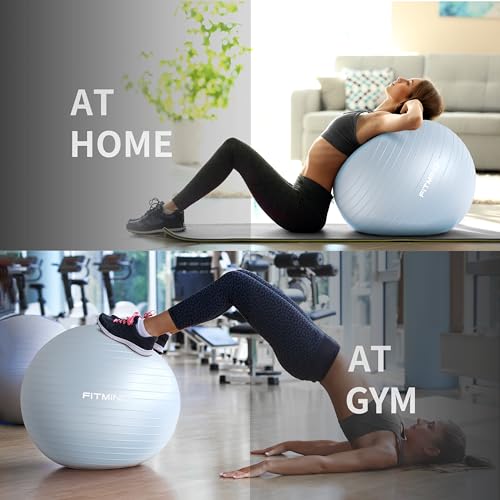 FITMIND Extra Thick Exercise Ball 55cm Yoga Ball for Workout Pregnancy Stability,Anti-Burst and Slip Resistant Swiss Ball with Pump for Yoga, Pilates, Fitness,Birthing,Physical Therapy(Blue 2120C)