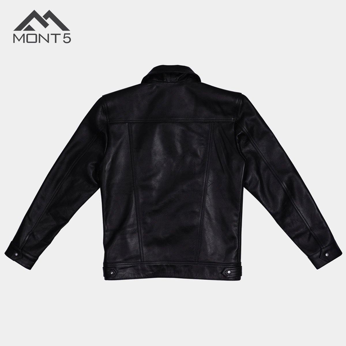 MONT5 - Diran Men Black Classic Leather Jacket with Shirt Collar