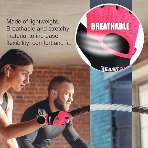 BEAST RAGE Workout Gloves for Men Gym Gloves for Weightlifting Women Fingerless with Palm Protection Padding, Breathable and Lightweight Weight Lifting Gloves Cycling Pull Up (Black, S)