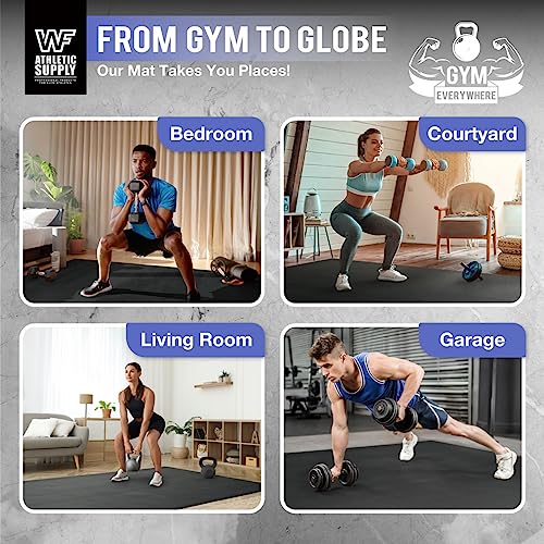 WF Athletic Supply Premium Large Exercise Floor Mats, 6' X 4' X 7 MM, Workout Mats for Home Gym Thick, Heavy-Duty Floor Mat for Gym, Cardio, Weightlifting, Exercise Equipment, Shoe-Friendly, Black