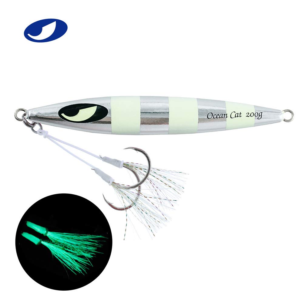OCEAN CAT 1 PC Lead Metal Flat Slow Fall Pitch Fishing Jigs Lures Sinking Vertical Jigging Bait with Butterfly Hook for Saltwater Fishing (Silver, 250g)