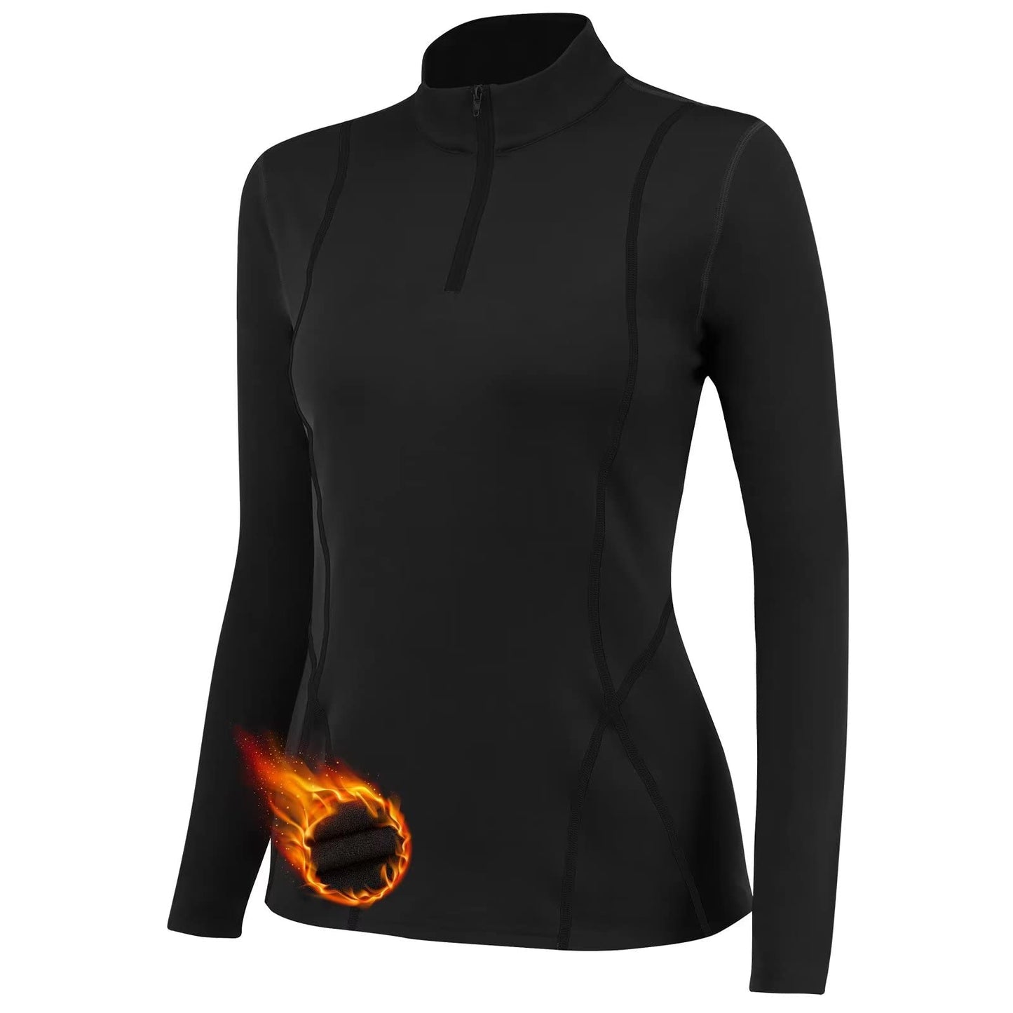 Tesuwel Ski Base Layer Women Cold Weather Long Sleeve Thermal Shirt Women Snowboard Underlayer for Hiking Running Thermal Underwear Top Women Half Zip Athletic Shirts Moisture Wicking 02513 Black XL