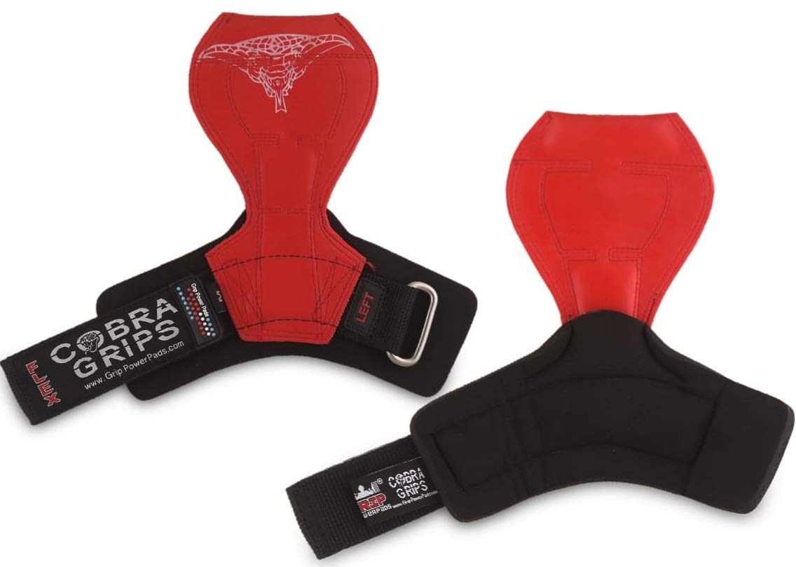 2018 Cobra Grips Flex Model Weight Lifting Gloves Heavy Duty Straps Alternative Power Lifting Hooks Best for Deadlifts with Padded Wrist Wrap Support Bodybuilding (Large, Red Rubber)