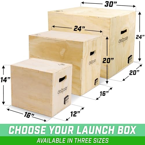 GoSports Fitness Launch Box 3-in-1 Adjustable Height Wood Plyo Jump Box for Exercises of All Skill Levels - Small