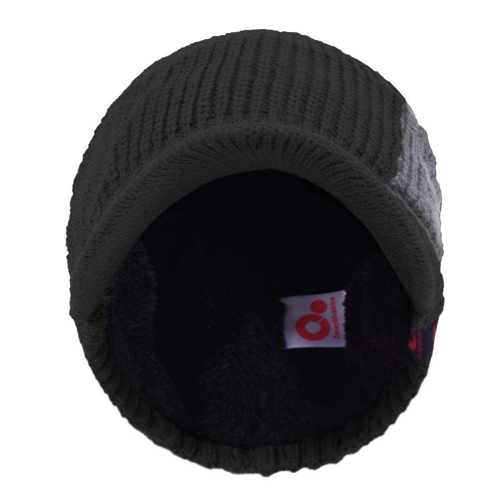 Women's Contrast Patch Visor Beanie Winter Knit Hat with Birim Fleece Lining Baseball Cap (Black), One Size-Medium