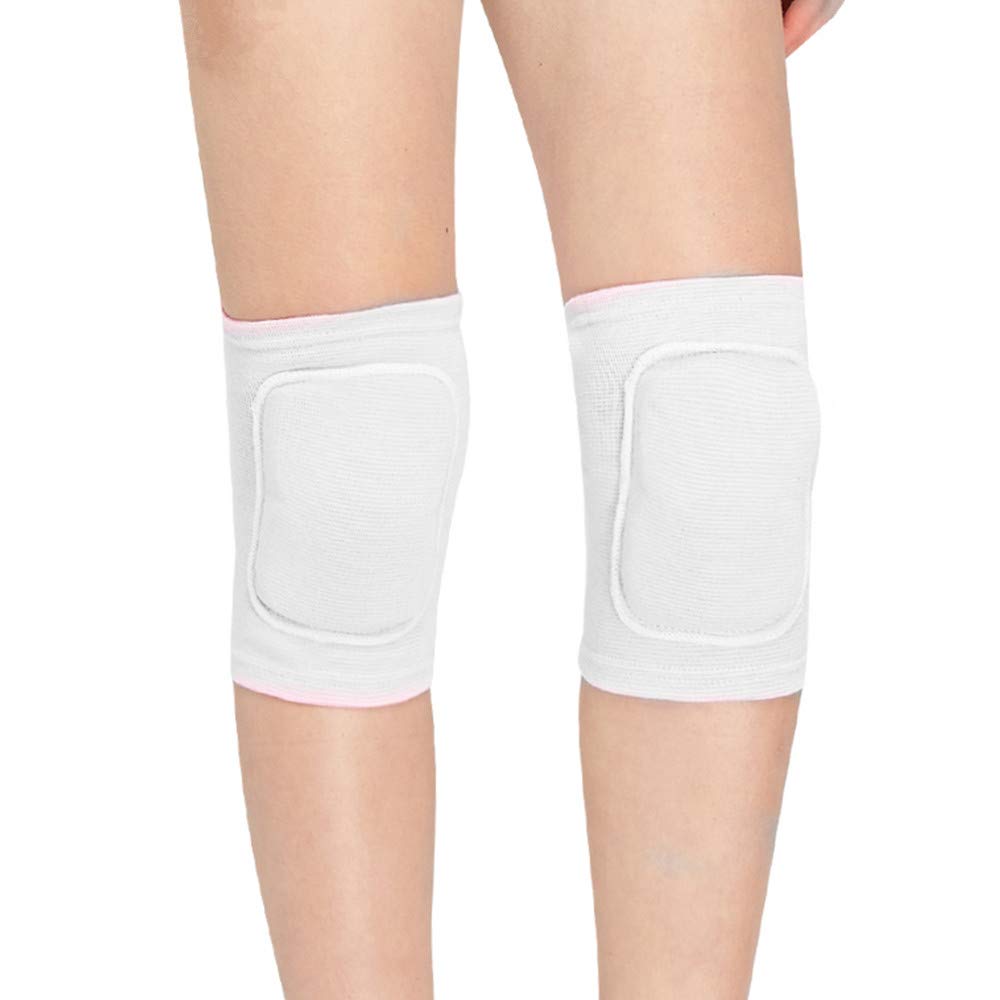 Kids Volleyball Kneepad Soft with Sponge 1 Pair, Knee Sleeve for Adult Youth Pole Dance Cycling Soccer Roller Skating-Elbow Support Work Gym Yoga Golf Leg Protector Auto Mechanic-Black(White, S)