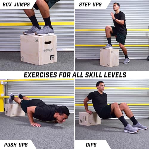 GoSports Fitness Launch Box 3-in-1 Adjustable Height Wood Plyo Jump Box for Exercises of All Skill Levels - Small