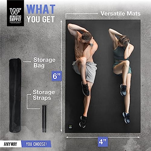 WF Athletic Supply Premium Large Exercise Floor Mats, 6' X 4' X 7 MM, Workout Mats for Home Gym Thick, Heavy-Duty Floor Mat for Gym, Cardio, Weightlifting, Exercise Equipment, Shoe-Friendly, Black