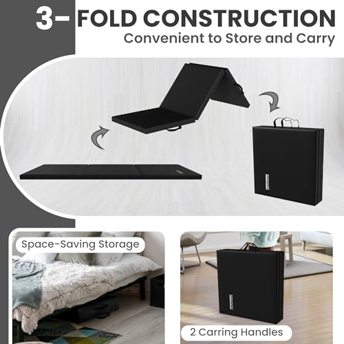 Signature Fitness 2" Thick Three Folds Folding Exercise Mat with Carrying Handles for MMA, Gymnastics and Home Gym Protective Flooring, Multiple