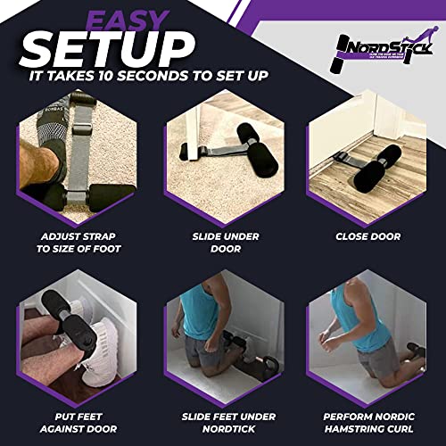 NordStick Nordic Hamstring Curl Strap The Original Hamstring Curl Exercise for Home and Travel - 5 Second Set Up for Nordic Curl, Sit Ups, Abs, Core Strength Training - 350 pounds - Black/Grey