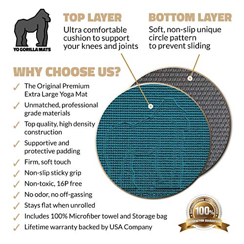Gorilla Mats Premium Large Yoga Mat – 6' x 4' x 8mm Extra Thick & Ultra Comfortable, Non-Slip Barefoot Exercise Mat – Works Great on Any Floor for Stretching, Cardio or Home Workouts
