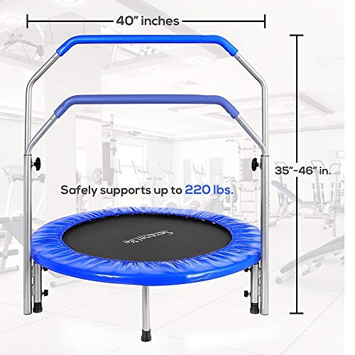 SereneLife 36"/40" Portable & Foldable Trampoline in-Home Mini Rebounder with Adjustable Handrail for Indoor and Outdoor Workout Use, Fitness Body Exercise, Round Jumping Cardio, Safe for Kids/Adults