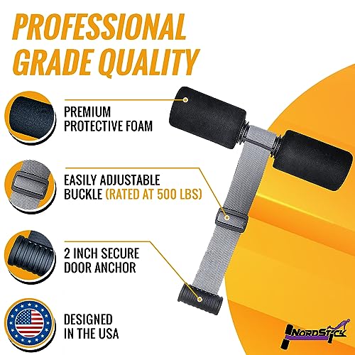 NordStick Nordic Hamstring Curl Strap The Original Hamstring Curl Exercise for Home and Travel - 5 Second Set Up for Nordic Curl, Sit Ups, Abs, Core Strength Training - 350 pounds - Black/Grey