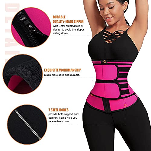 Wonder-Beauty Waist Trainer for Women Plus Size Two Belts Neoprene Workout Corset Waist Trainer Cincher Trimmer Sauna Belt with Zipper